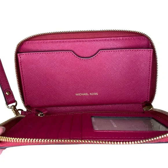 Michael Kors Jet Set Travel Large Smartphone Wristlet Wallet in Cranberry - Picture 7 of 10